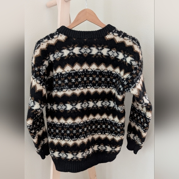 Vintage Geometric Abstract Patterned Wool Crewneck Sweater In Black - Picture 2 of 6